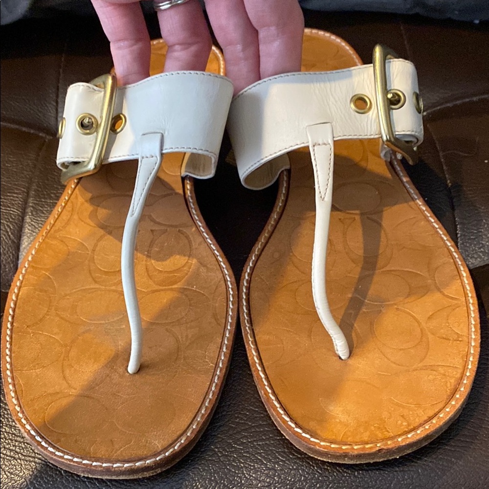 Coach Women's White Leather Thong Sandals